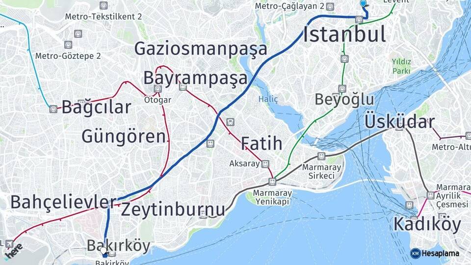 İstanbul Şişli Mecidiyeköy Ataköy 1. Kısım Bakırköy Arası Kaç Km - Yol Haritası