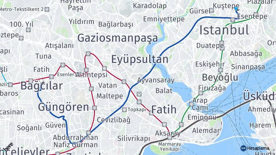 İstanbul Şişli Mecidiyeköy Bağcılar Arası Kaç Km - Yol Haritası
