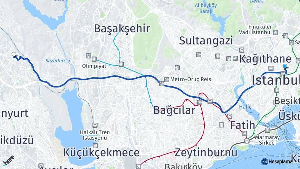 İstanbul Şişli Mecidiyeköy Bahçeşehir 2. Kısım Başakşehir Arası Kaç Km - Yol Haritası