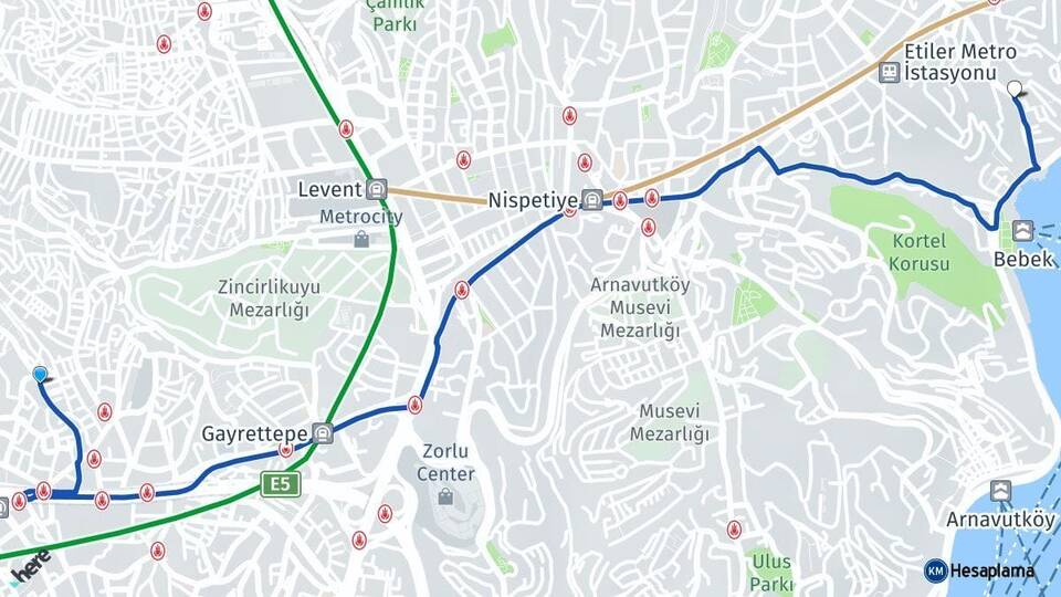 İstanbul Şişli Mecidiyeköy Bebek Beşiktaş Arası Kaç Km - Yol Haritası