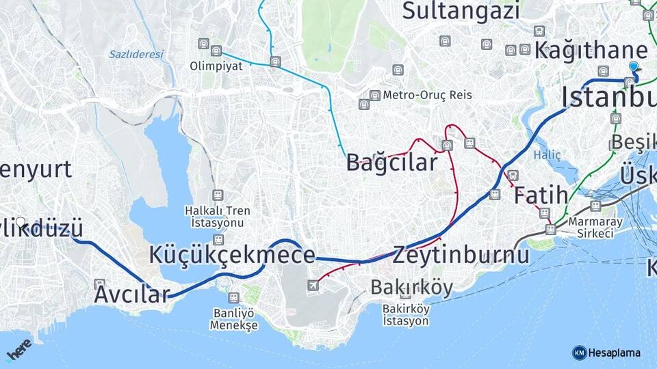 İstanbul Şişli Mecidiyeköy Beylikdüzü Arası Kaç Km - Yol Haritası