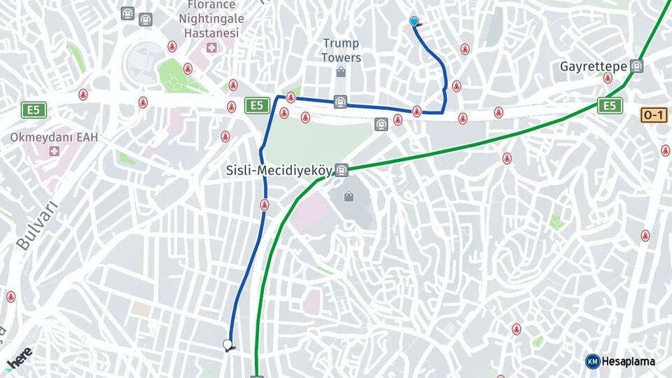 İstanbul Şişli Mecidiyeköy Bomonti Şişli Arası Kaç Km - Yol Haritası