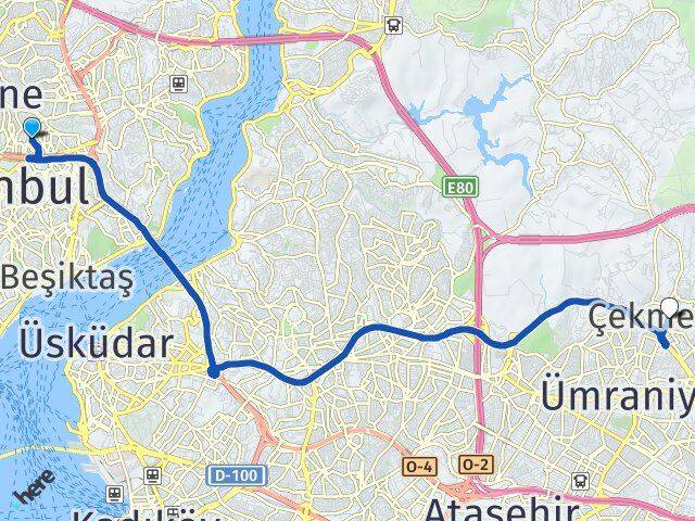 İstanbul Şişli Mecidiyeköy Çekmeköy Arası Kaç Km - Yol Haritası