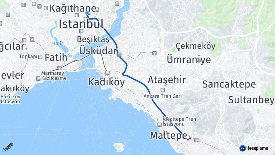 İstanbul Şişli Mecidiyeköy Cevizli Maltepe Arası Kaç Km - Yol Haritası