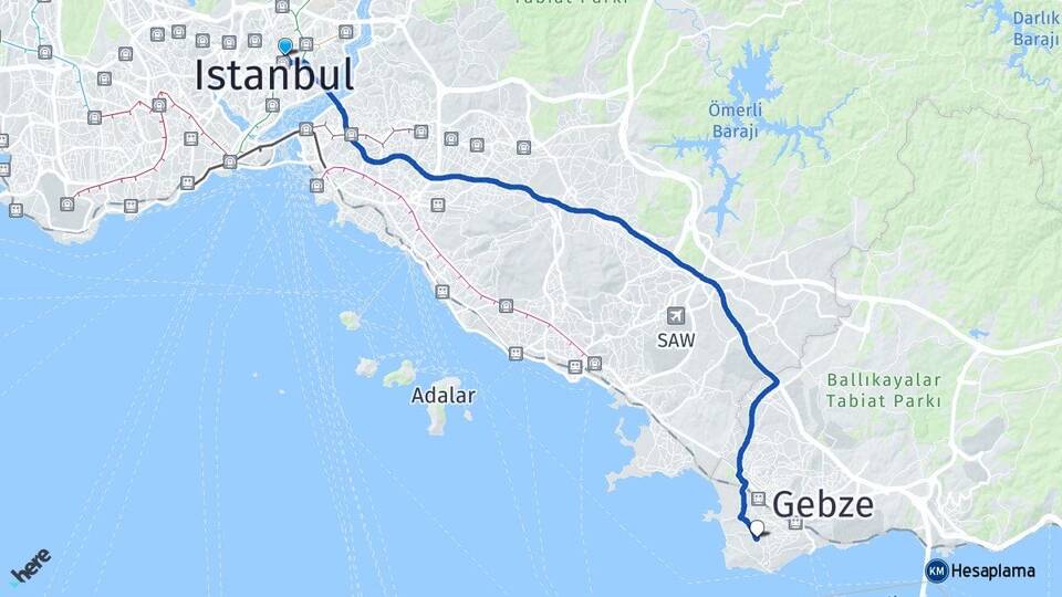 İstanbul Şişli Mecidiyeköy Darıca Kocaeli Arası Kaç Km - Yol Haritası