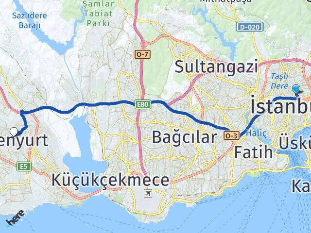 İstanbul Şişli Mecidiyeköy Esenyurt Arası Kaç Km - Yol Haritası