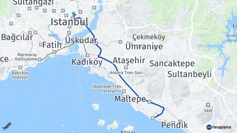 İstanbul Şişli Mecidiyeköy Kartal Arası Kaç Km - Yol Haritası