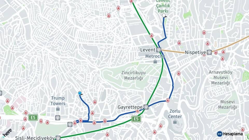 İstanbul Şişli Mecidiyeköy Levent Beşiktaş Arası Kaç Km - Yol Haritası