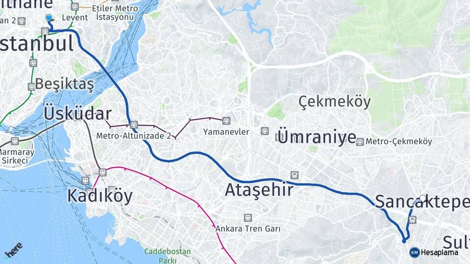 İstanbul Şişli Mecidiyeköy Sancaktepe Arası Kaç Km - Yol Haritası