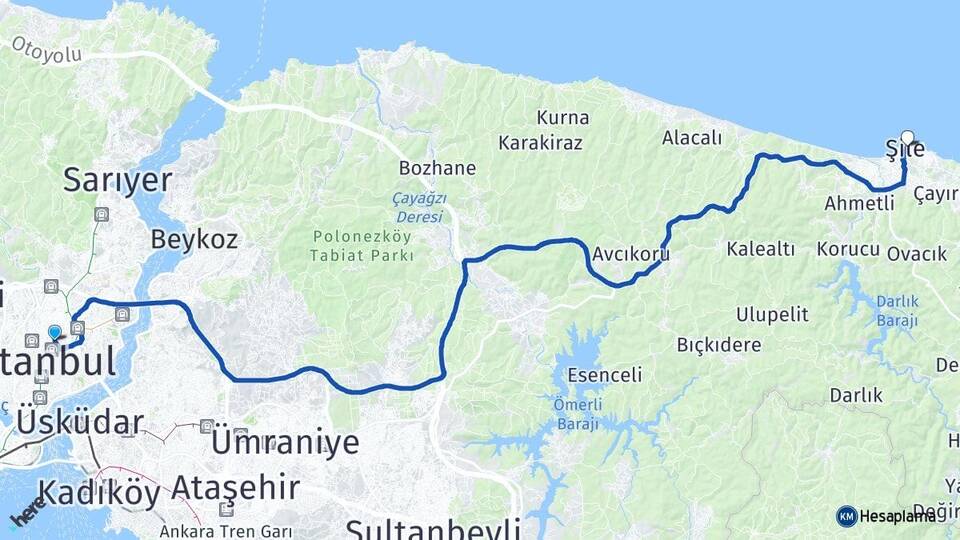 İstanbul Şişli Mecidiyeköy Şile Arası Kaç Km - Yol Haritası