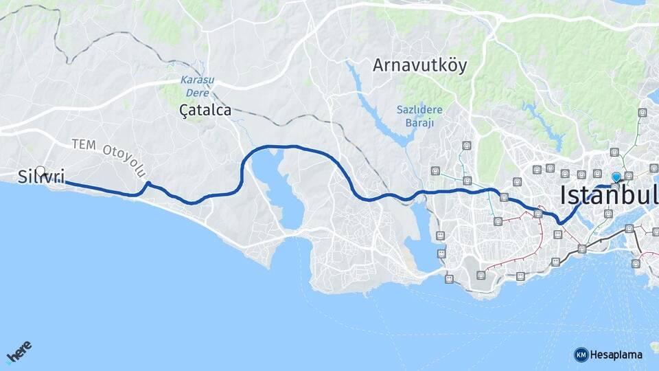 İstanbul Şişli Mecidiyeköy Silivri Arası Kaç Km - Yol Haritası