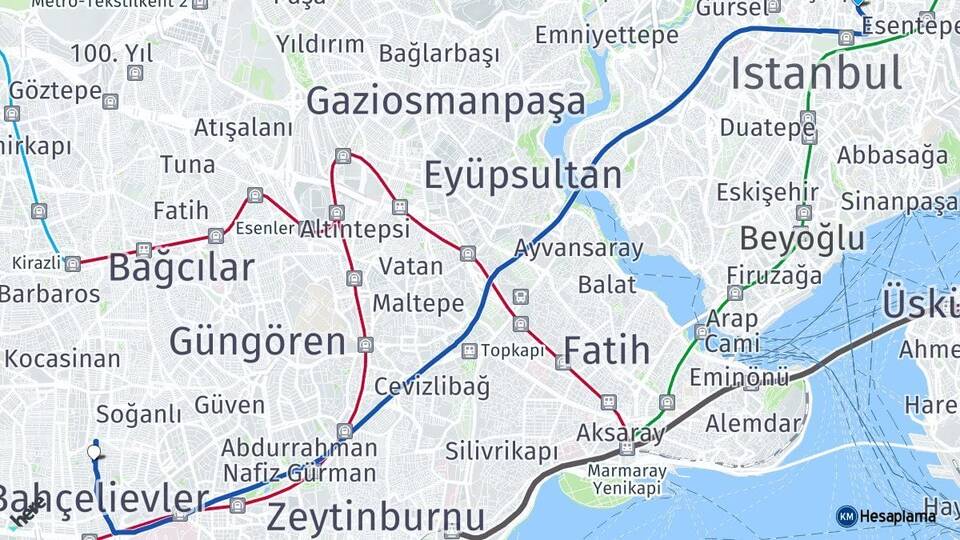 İstanbul Şişli Mecidiyeköy Şirinevler Bahçelievler Arası Kaç Km - Yol Haritası