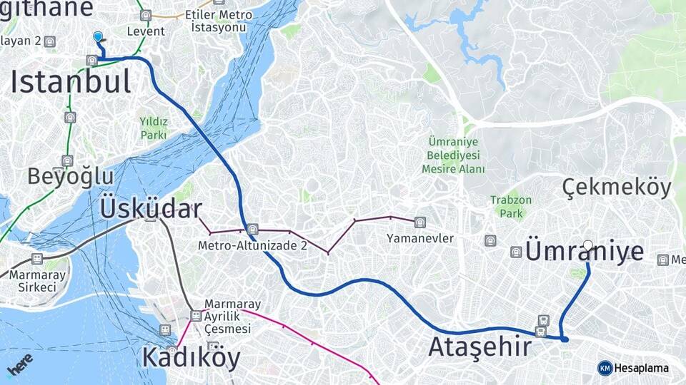 İstanbul Şişli Mecidiyeköy Ümraniye Arası Kaç Km - Yol Haritası