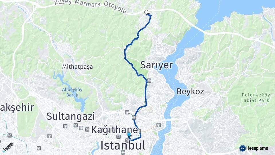 İstanbul Şişli Mecidiyeköy Uskumruköy Sarıyer Arası Kaç Km - Yol Haritası