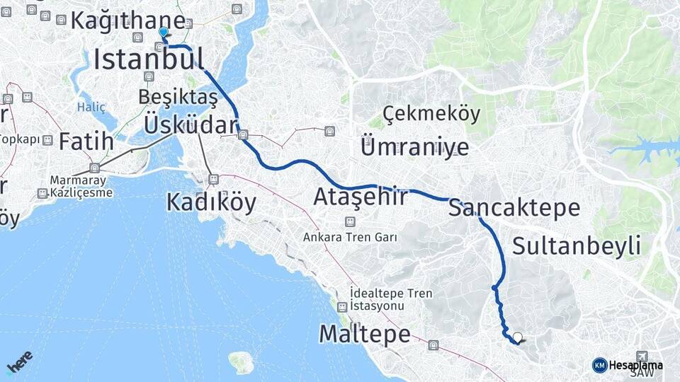 İstanbul Şişli Mecidiyeköy Yakacık Çarşı Kartal Arası Kaç Km - Yol Haritası