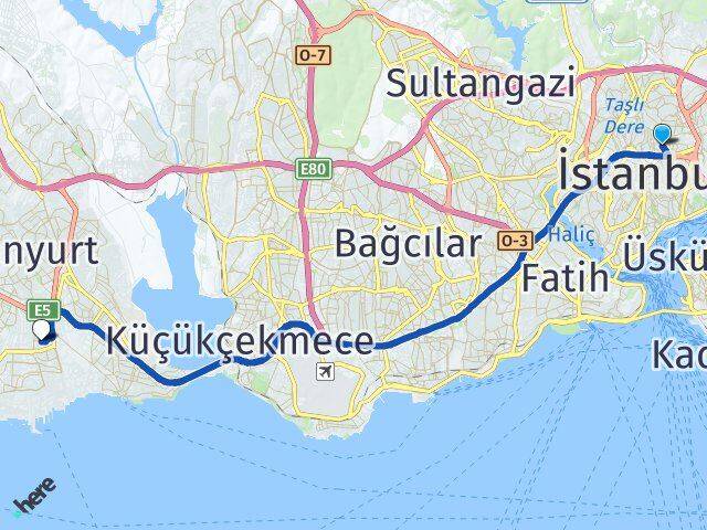 İstanbul Şişli Mecidiyeköy Yakuplu Beylikdüzü Arası Kaç Km - Yol Haritası