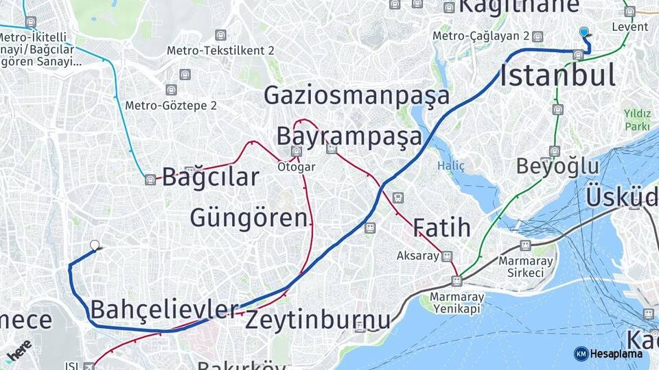 İstanbul Şişli Mecidiyeköy Yenibosna Bahçelievler Arası Kaç Km - Yol Haritası