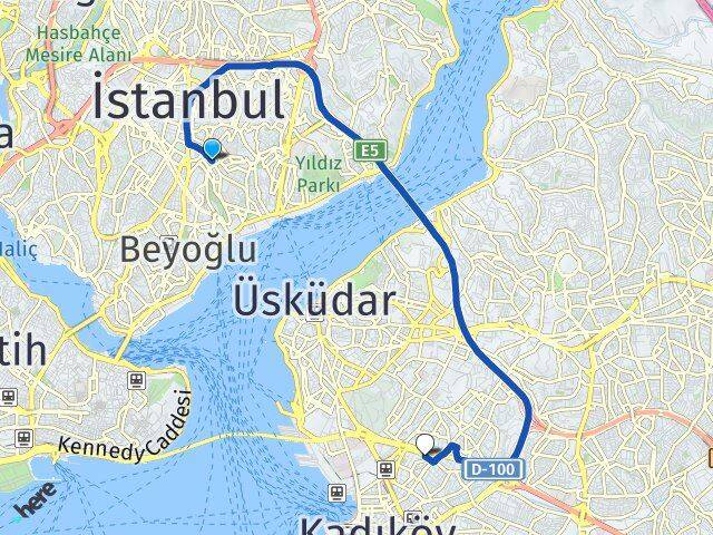İstanbul Şişli Nişantaşı Acıbadem Kadıköy Arası Kaç Km - Yol Haritası