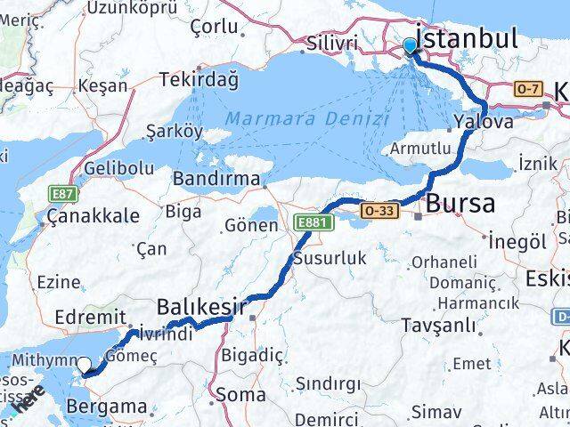 İstanbul Şişli Nişantaşı Ayvalık Balıkesir Arası Kaç Km - Yol Haritası