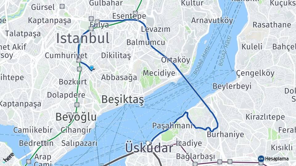 İstanbul Şişli Nişantaşı Üsküdar Arası Kaç Km - Yol Haritası