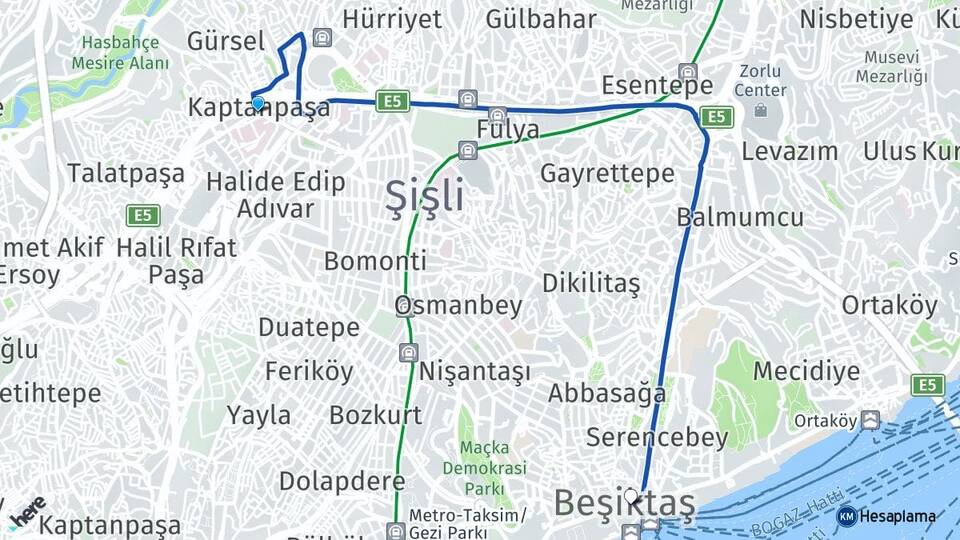 İstanbul Şişli Okmeydanı Beşiktaş Arası Kaç Km - Yol Haritası