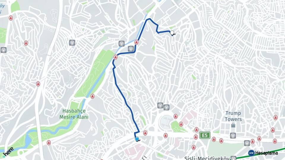İstanbul Şişli Okmeydanı Çağlayan Kağıthane Arası Kaç Km - Yol Haritası