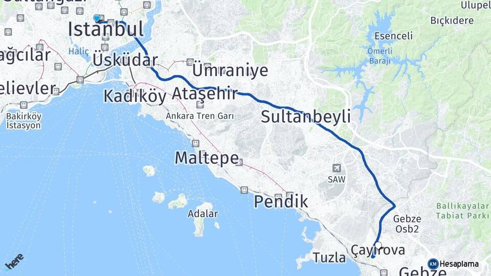 İstanbul Şişli Okmeydanı Çayırova Kocaeli Arası Kaç Km - Yol Haritası