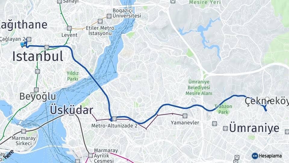 İstanbul Şişli Okmeydanı Çekmeköy Arası Kaç Km - Yol Haritası