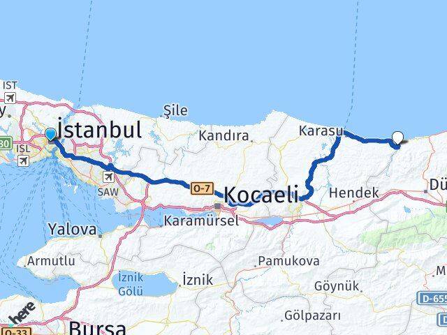 İstanbul Şişli Okmeydanı Nazımbey Akçakoca Düzce Arası Kaç Km - Yol Haritası