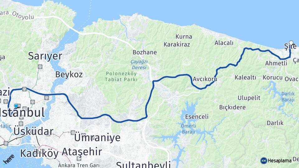 İstanbul Şişli Okmeydanı Şile Arası Kaç Km - Yol Haritası