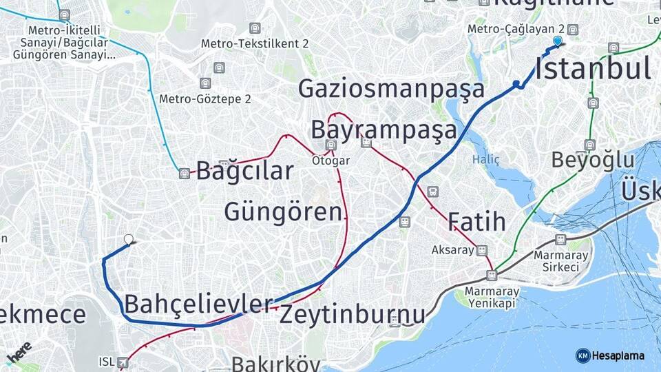 İstanbul Şişli Okmeydanı Yenibosna Bahçelievler Arası Kaç Km - Yol Haritası