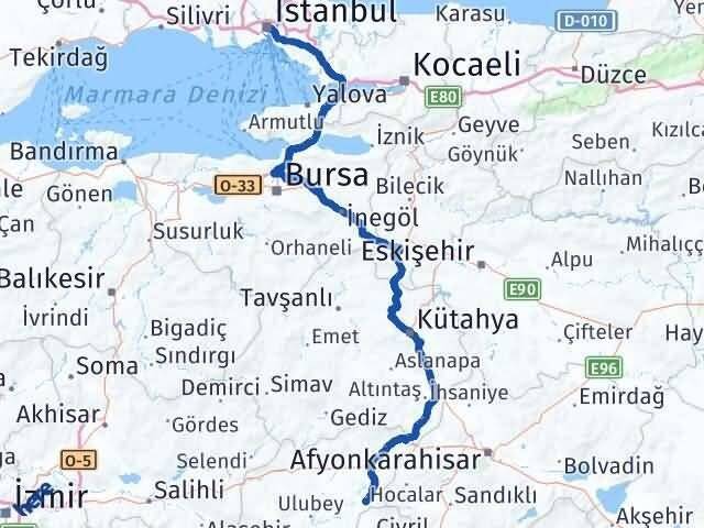 İstanbul Sivaslı Uşak Arası Kaç Km - Yol Haritası