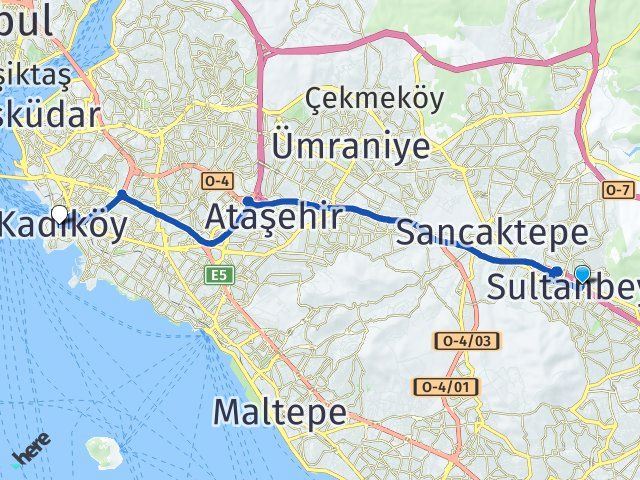 istanbul sultanbeyli kadikoy istanbul arasi kac km