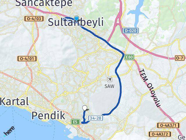 İstanbul Sultanbeyli Kavakpınar Pendik Arası Kaç Km - Yol Haritası