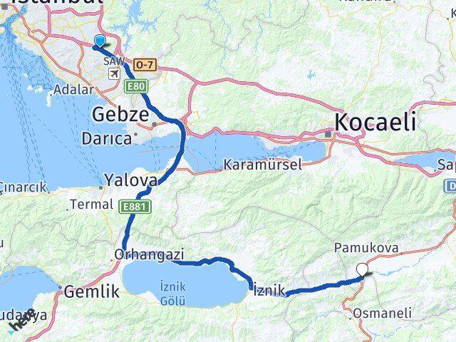 İstanbul Sultanbeyli Mekece Pamukova Sakarya Arası Kaç Km - Yol Haritası
