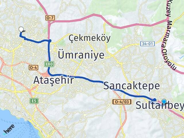 İstanbul Sultanbeyli Yavuztürk Üsküdar Arası Kaç Km - Yol Haritası