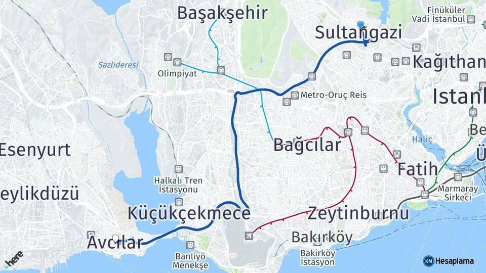 İstanbul Sultangazi Avcılar Arası Kaç Km - Yol Haritası