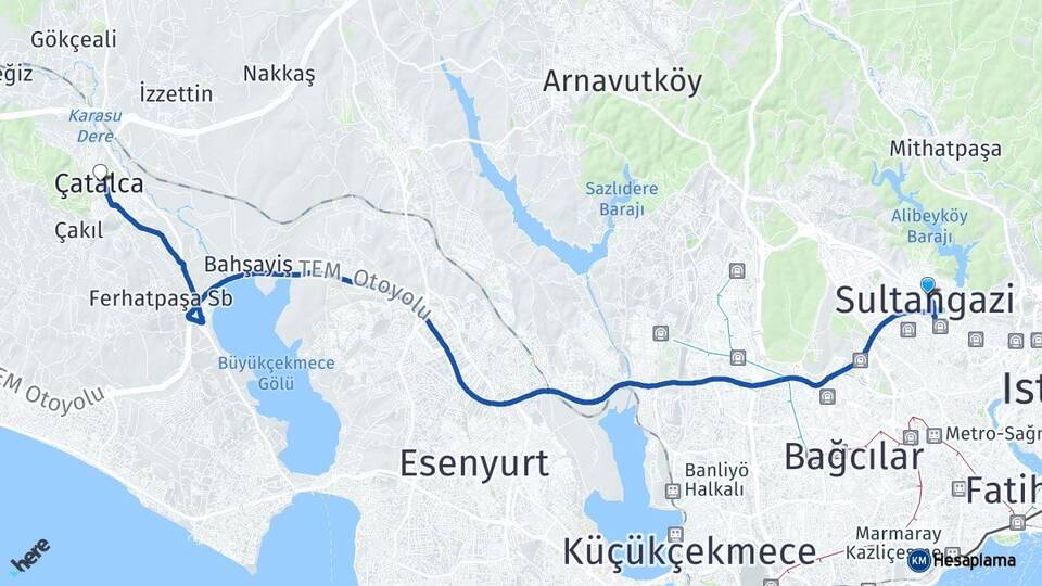 İstanbul Sultangazi Çatalca Arası Kaç Km - Yol Haritası