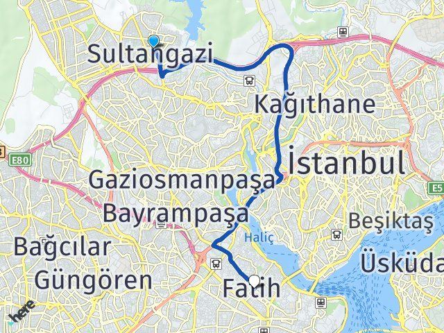 istanbul sultangazi fatih istanbul arasi kac km kac saat