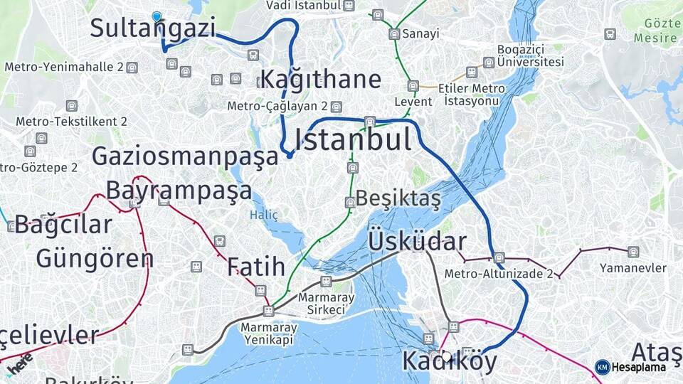 İstanbul Sultangazi Kadıköy Arası Kaç Km - Yol Haritası