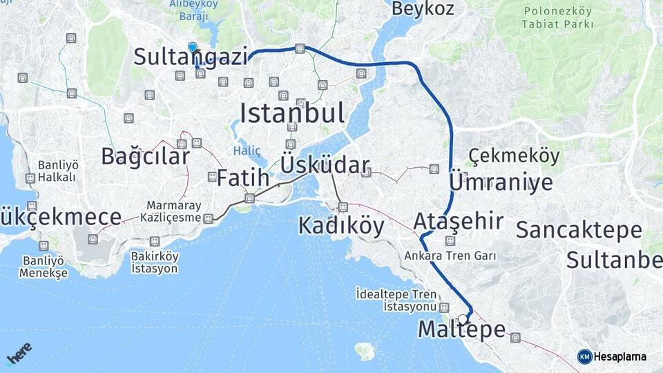 İstanbul Sultangazi Maltepe Arası Kaç Km - Yol Haritası