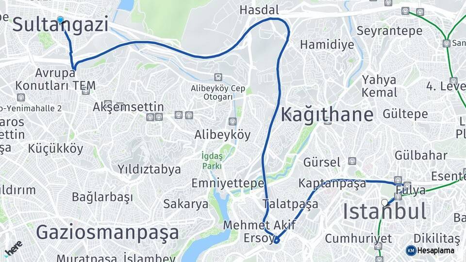 İstanbul Sultangazi Şişli Arası Kaç Km - Yol Haritası