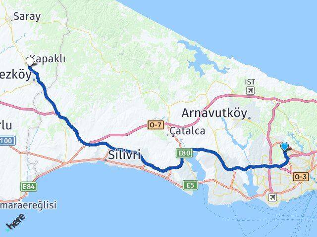 İstanbul Sultangazi Sultançiftliği Bahçelievler Kapaklı Tekirdağ Arası Kaç Km - Yol Haritası