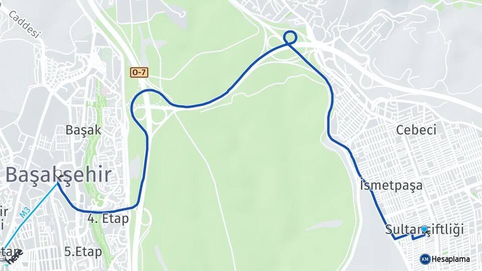 İstanbul Sultangazi Sultançiftliği Başakşehir Arası Kaç Km - Yol Haritası