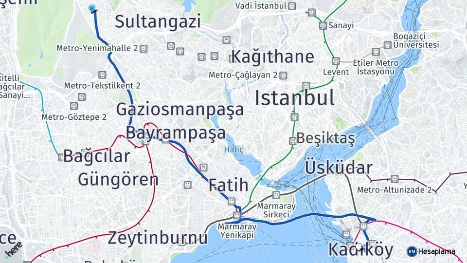 İstanbul Sultangazi Sultançiftliği Kadıköy Arası Kaç Km - Yol Haritası