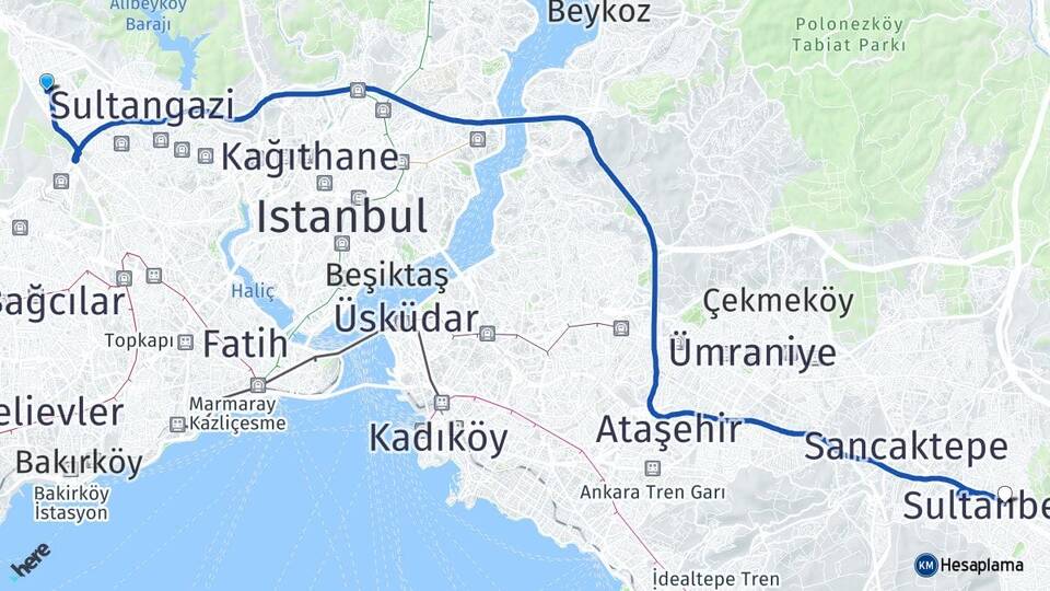 İstanbul Sultangazi Sultançiftliği Sultanbeyli Arası Kaç Km - Yol Haritası