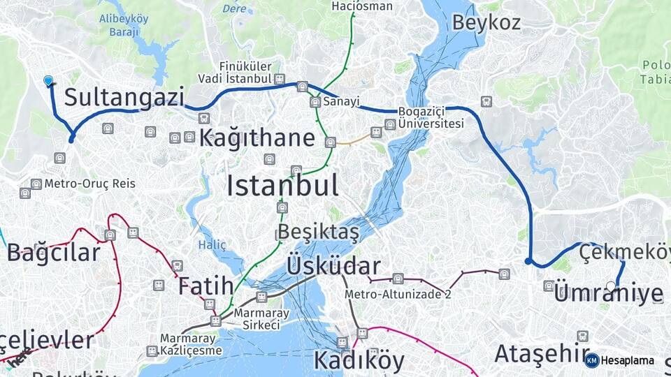 İstanbul Sultangazi Sultançiftliği Ümraniye Arası Kaç Km - Yol Haritası