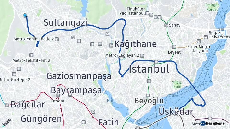 İstanbul Sultangazi Sultançiftliği Üsküdar Arası Kaç Km - Yol Haritası