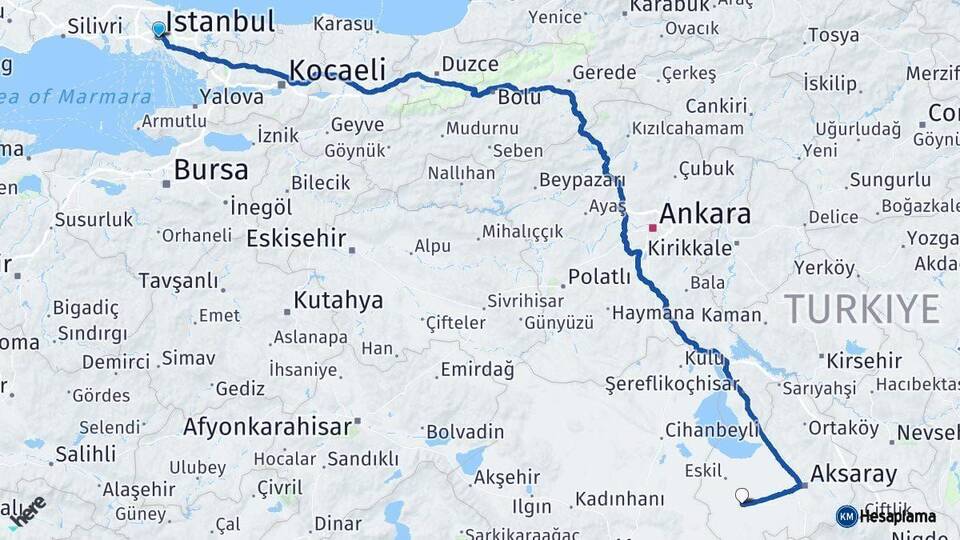 İstanbul Sultanhanı Aksaray Arası Kaç Km - Yol Haritası
