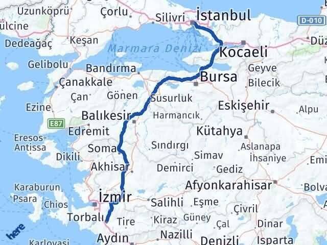 İstanbul Torbalı İzmir Arası Kaç Km - Yol Haritası
